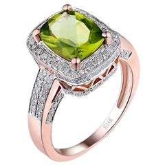 3.19 Carat Peridot Diamond Ring 14 Karat Rose Gold