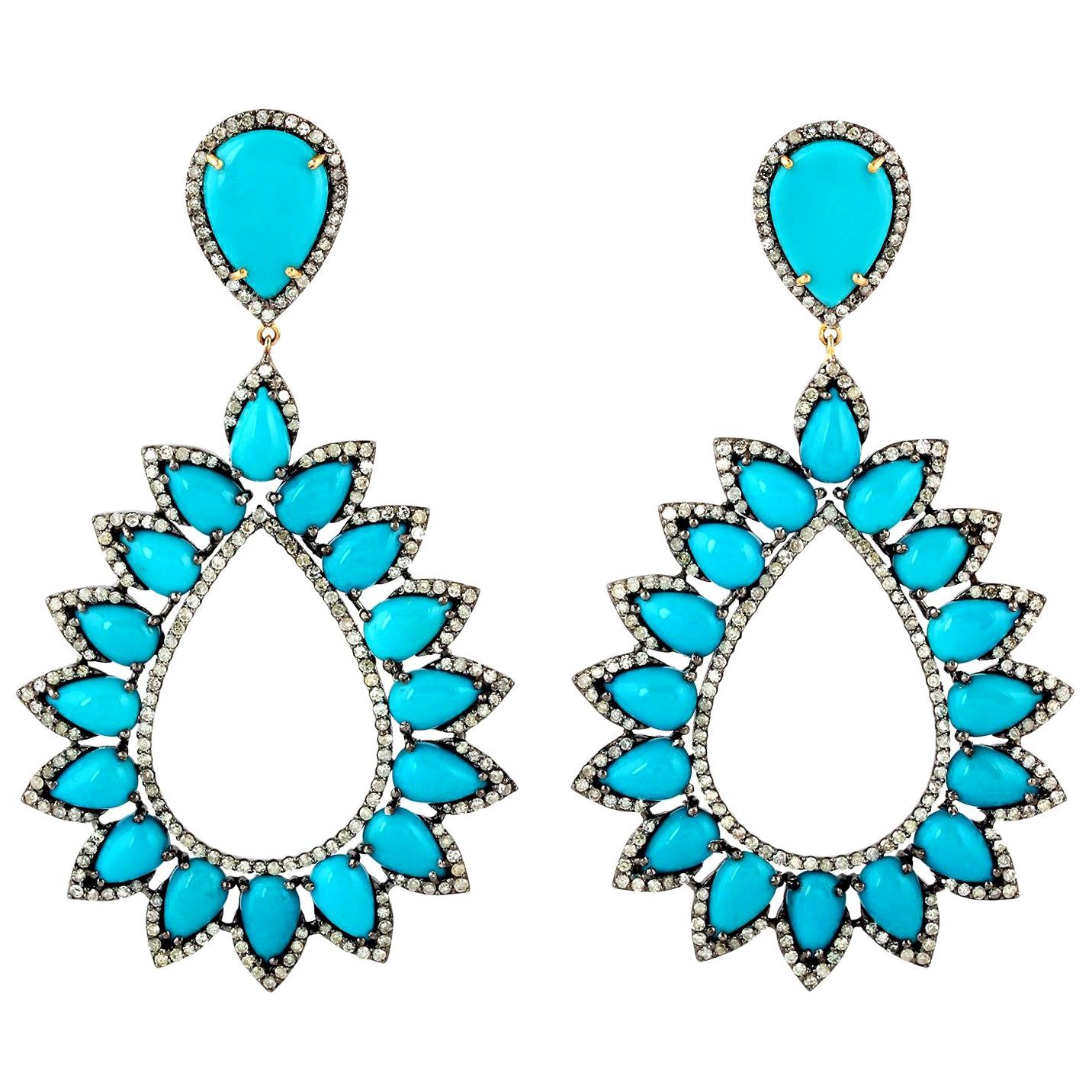 31.9 Carat Turquoise Diamond Earrings For Sale