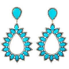 Boucles d'oreilles en diamants et turquoise de 31,9 carats