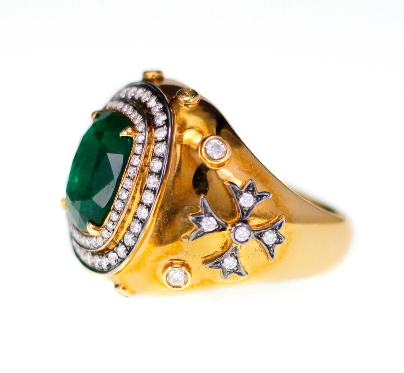 Victorian 3.19 Carat Vivid Green Zambian Emerald in Antique Style Bridal Ring For Sale