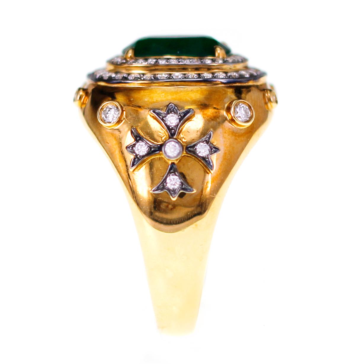 Women's or Men's 3.19 Carat Vivid Green Zambian Emerald in Antique Style Bridal Ring For Sale