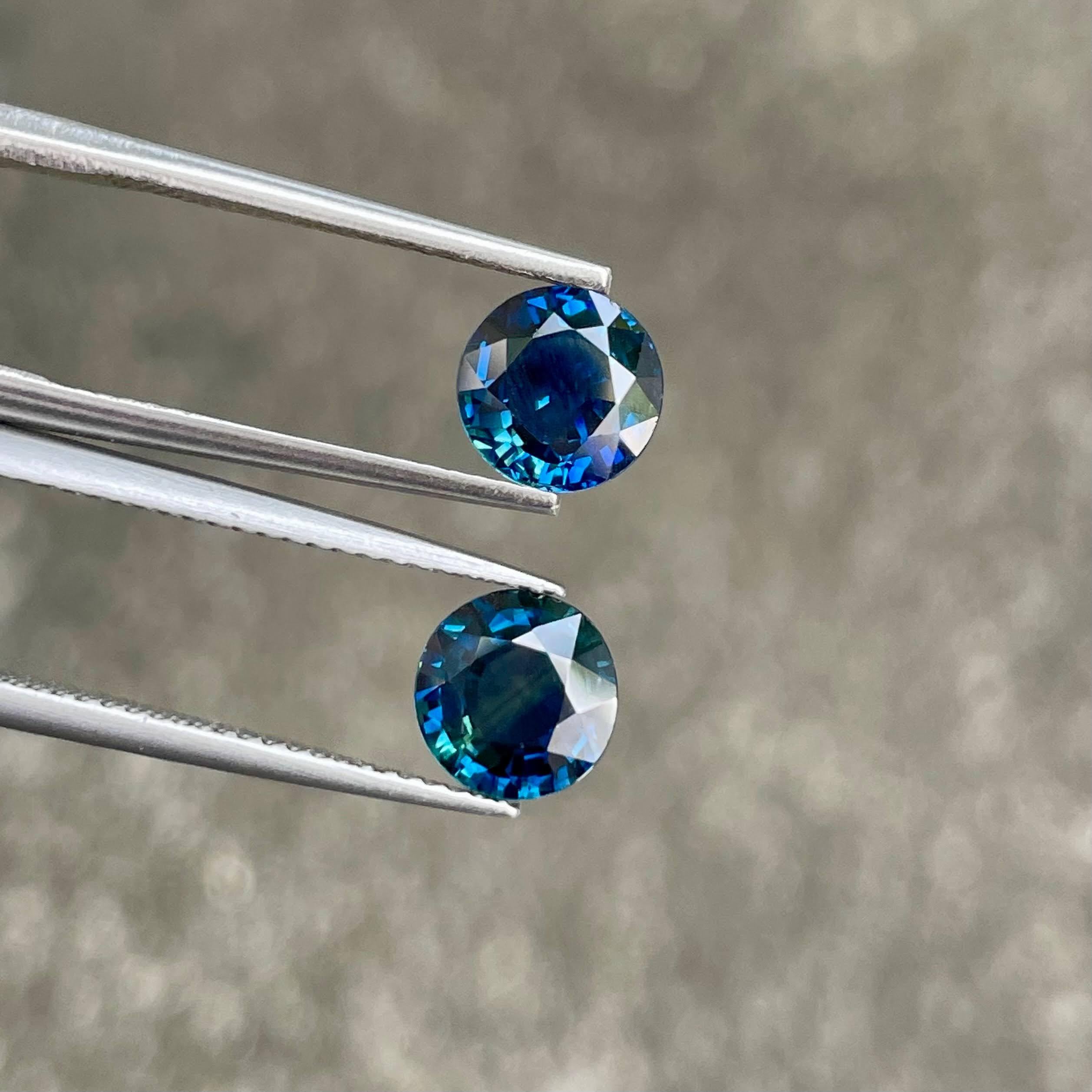 Modern 3.19 carats Teal Blue Sapphire Pair Round Cut Natural Madagascar's Gemstone For Sale