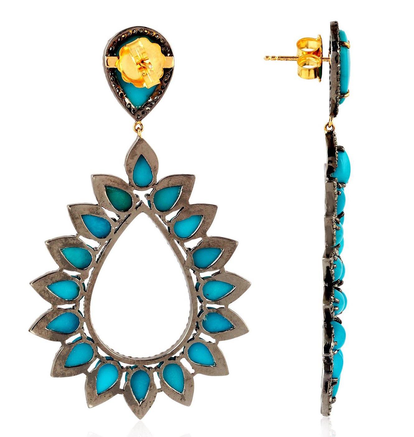 Modern 31.9 Carat Turquoise Diamond Earrings For Sale