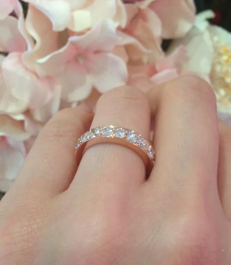 Round Cut 3.19 ct Eternity Band Round Diamond Ring 18K Rose Gold Size 6 For Sale