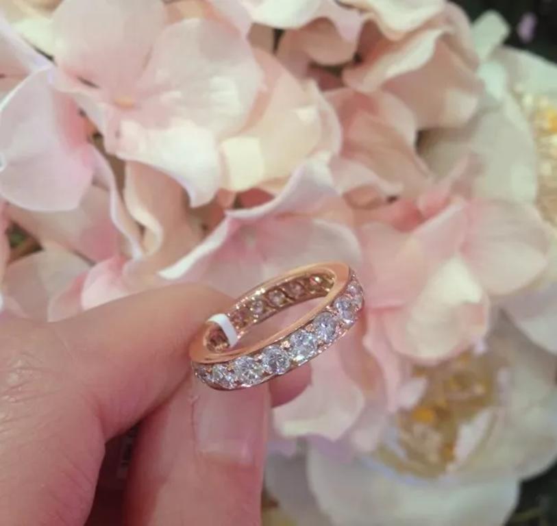 3.19 ct Eternity Band Round Diamond Ring 18K Rose Gold Size 6 For Sale 1