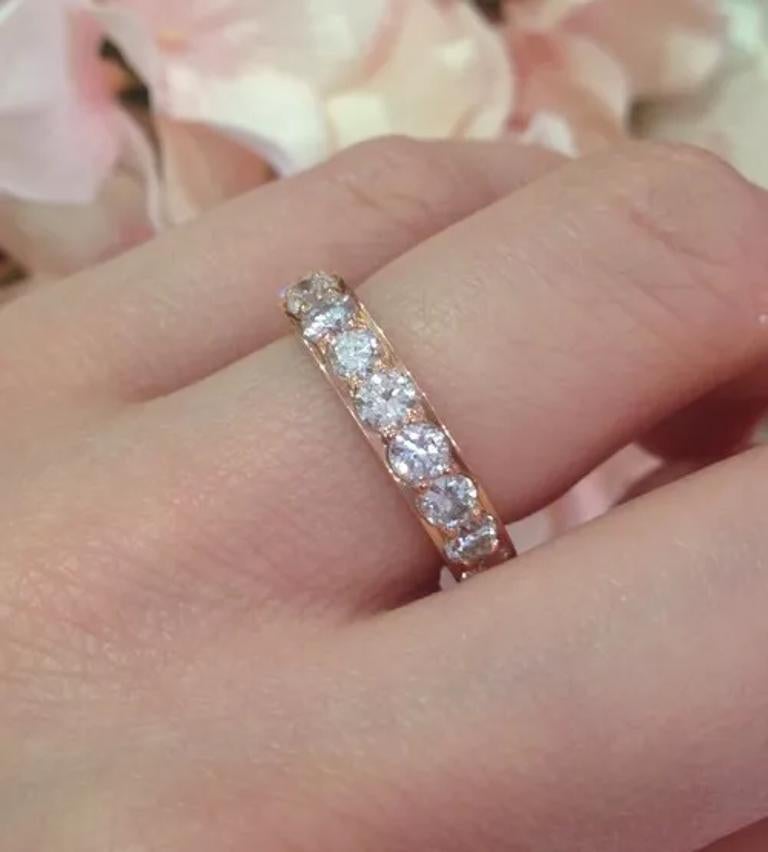 3.19 ct Eternity Band Round Diamond Ring 18K Rose Gold Size 6 For Sale 3