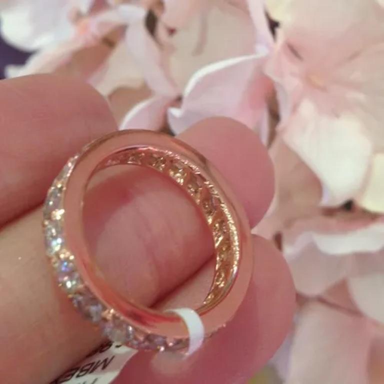 3.19 ct Eternity Band Round Diamond Ring 18K Rose Gold Size 6 For Sale 4