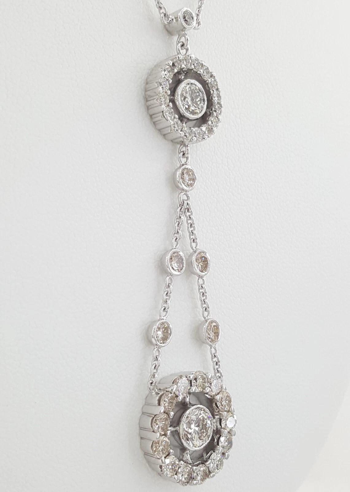3.19 ct Round Brilliant Cut Diamond Prong Set Halo Necklace In New Condition For Sale In Chicago, IL
