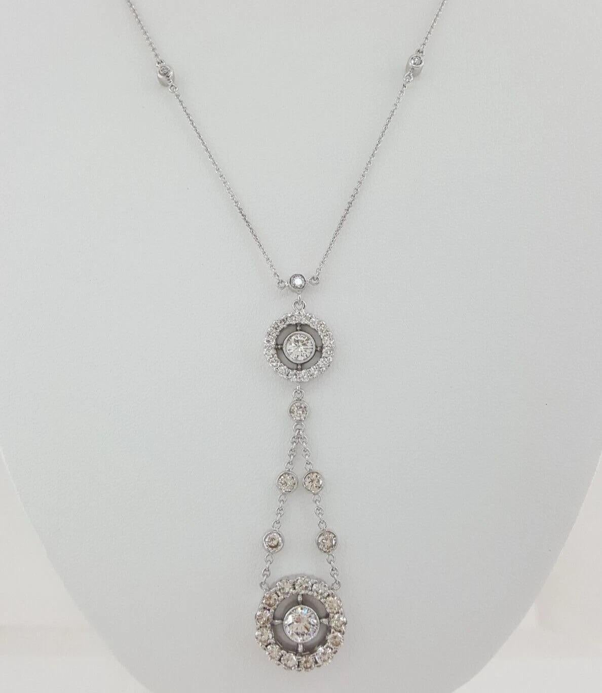 Women's or Men's 3.19 ct Round Brilliant Cut Diamond Prong Set Halo Necklace For Sale