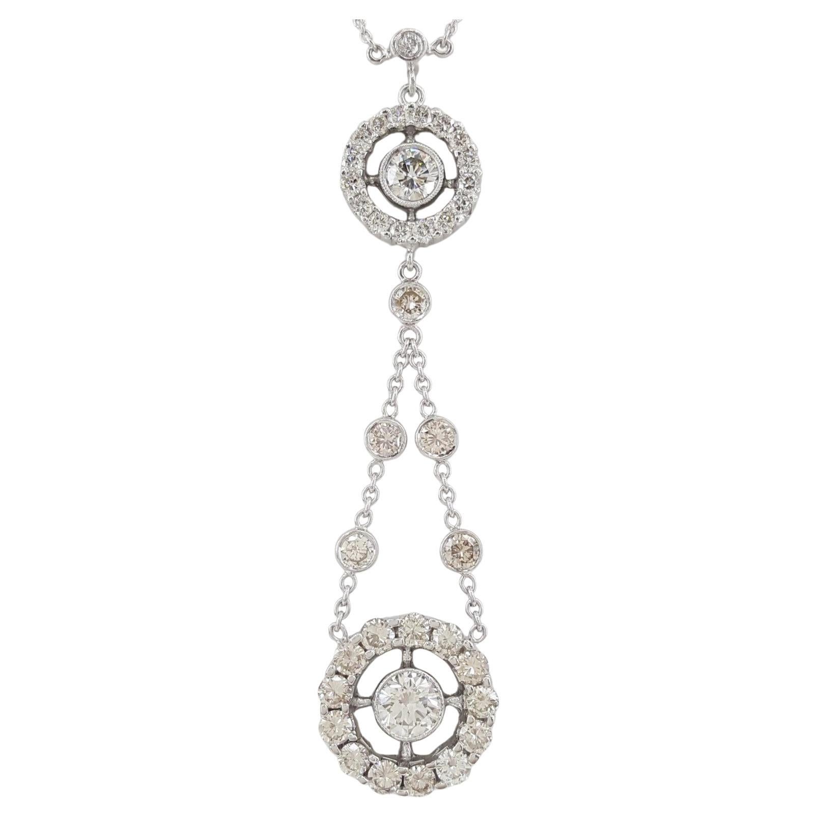 3.19 ct Round Brilliant Cut Diamond Prong Set Halo Necklace For Sale
