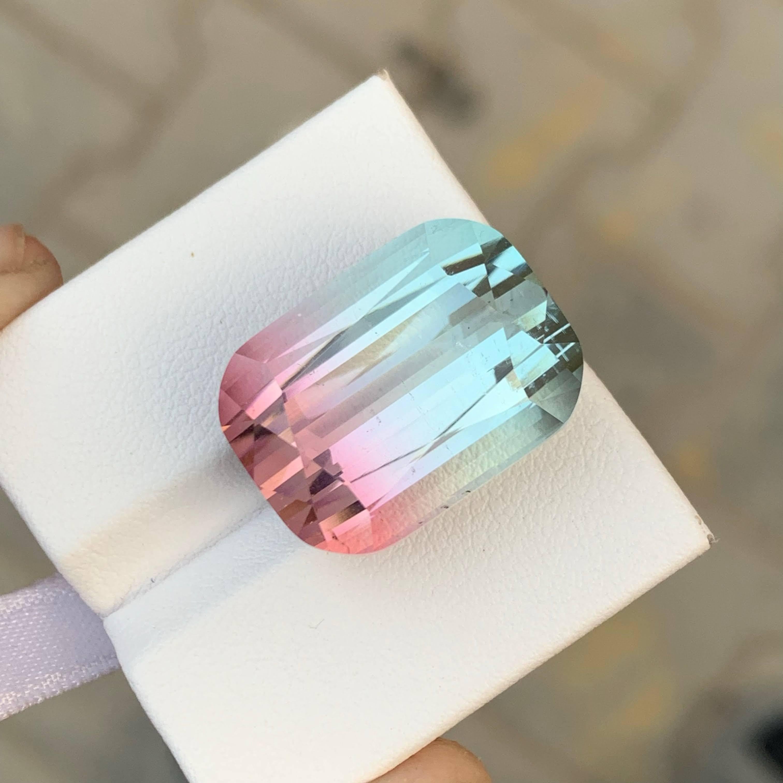 Modern 31.90 Carat Natural Loose Bi Color Tourmaline Stone Cushion Cut Afghan Gemstone For Sale