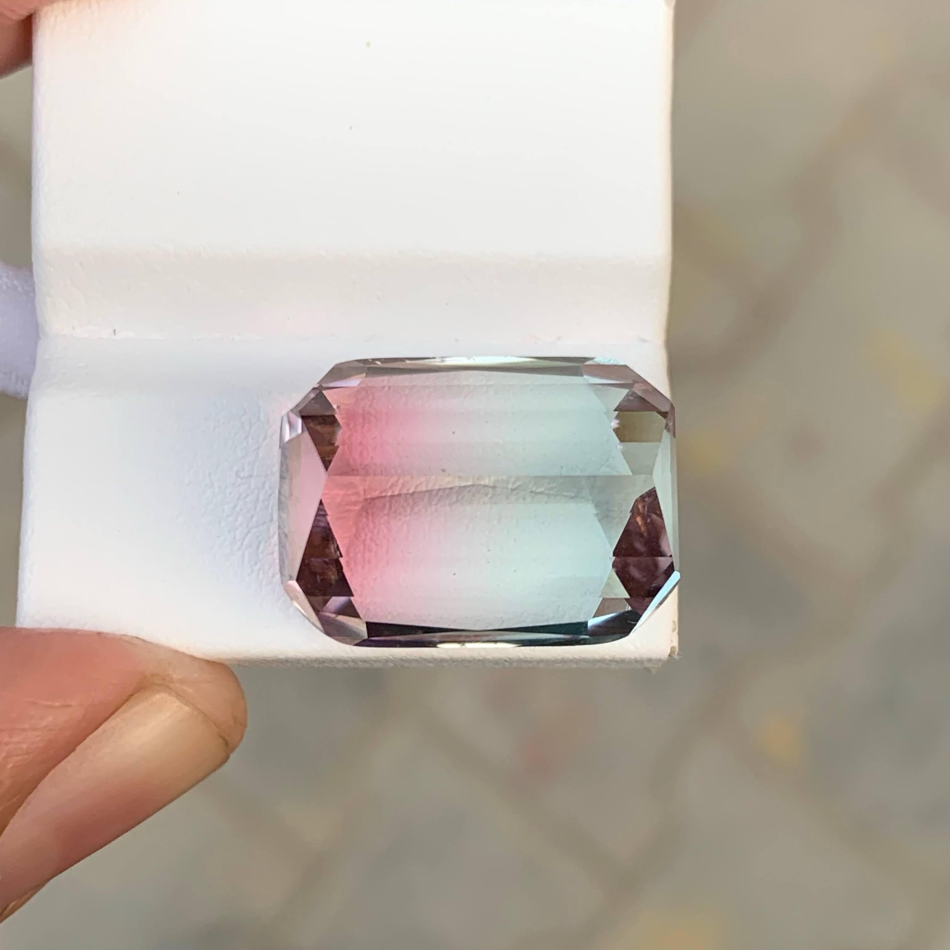 Women's or Men's 31.90 Carat Natural Loose Bi Color Tourmaline Stone Cushion Cut Afghan Gemstone For Sale