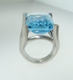 31.90 Carat Sky Blue Topaz Solitaire Cocktail Ring