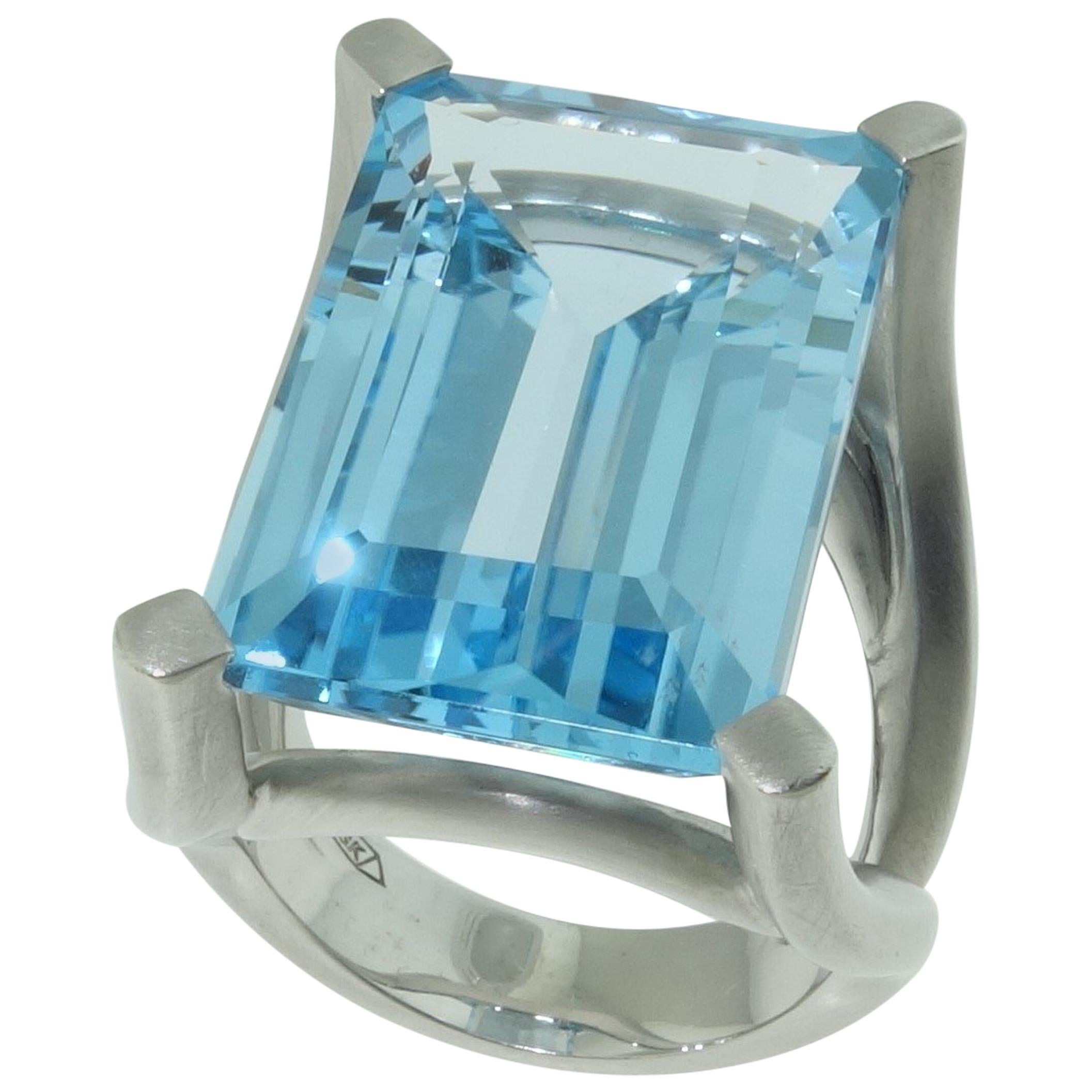 31.90 Carat Sky Blue Topaz Solitaire Cocktail Ring