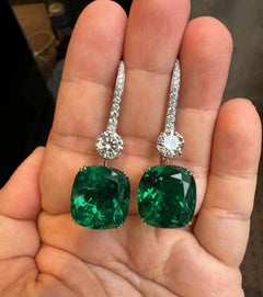 Colombian Emerald & D/VS2 Diamond Earrings, Triple Certified