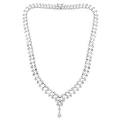 31.98 Carat Natural SI/H Pear Shape Diamond Necklace in 18K White Gold
