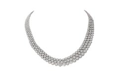 31.98 Carat White GVS Diamonds 18 Karat White Gold 3 Rows Tennis Necklace