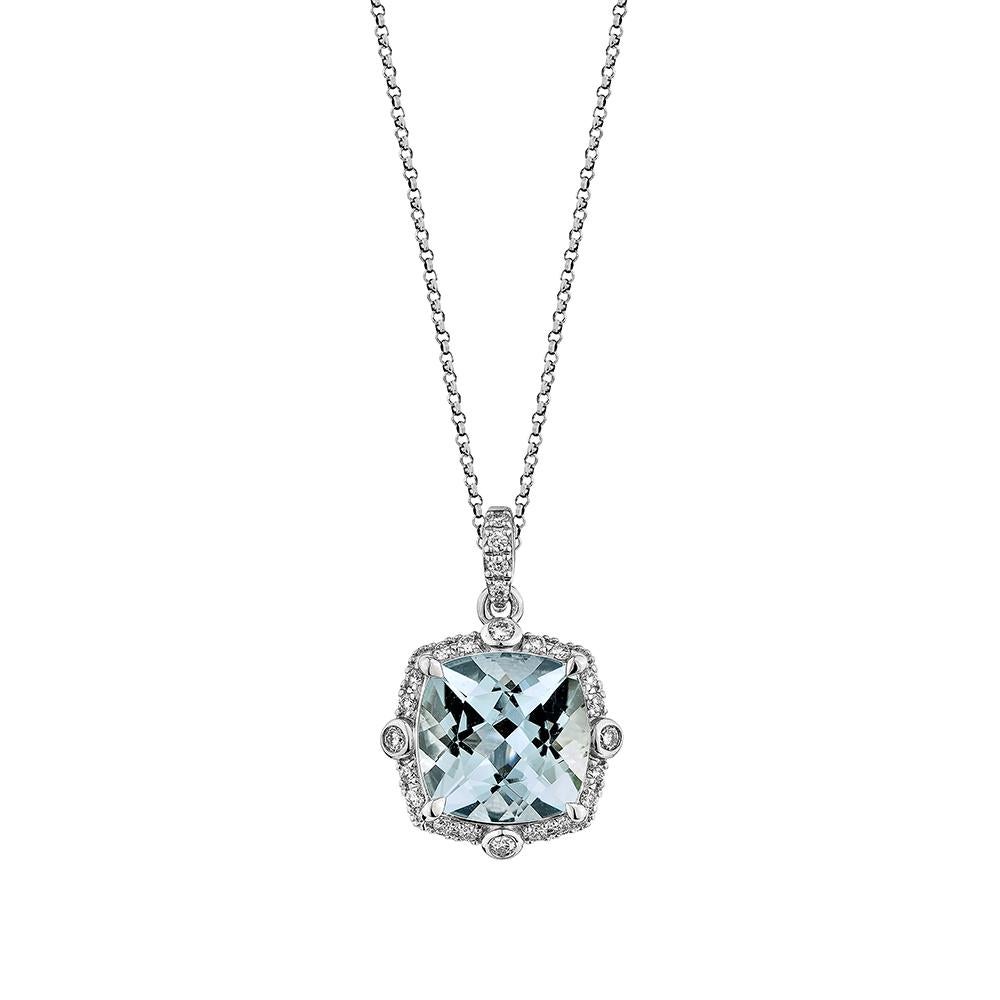 Cette collection présente un éventail d'aigues-marines d'un bleu glacial qui n'a rien à envier aux autres ! Accentué de diamants, ce pendentif en or blanc présente un aspect à la fois classique et élégant.

Pendentif aigue-marine en or blanc 18