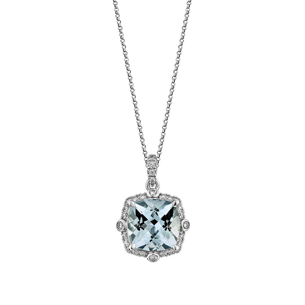 Contemporain Pendentif aigue-marine de 3,199 carats en or blanc 18 carats avec diamant blanc. en vente