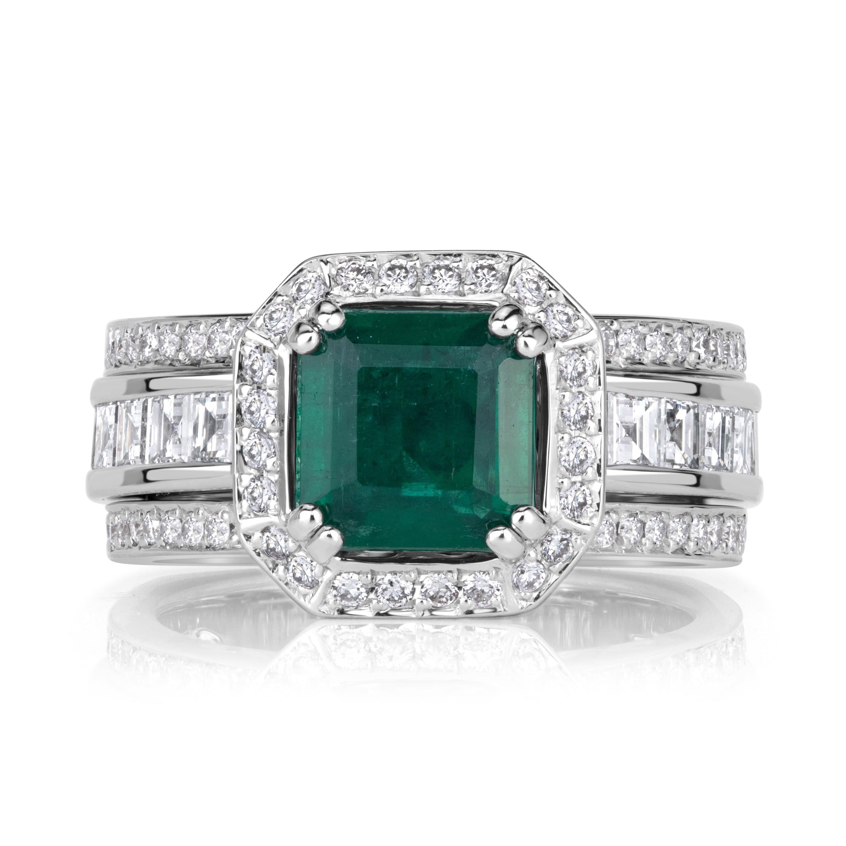 3.19ct Emerald Cut Green Emerald Engagement Ring