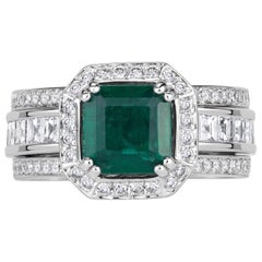 3.19ct Emerald Cut Green Emerald Engagement Ring