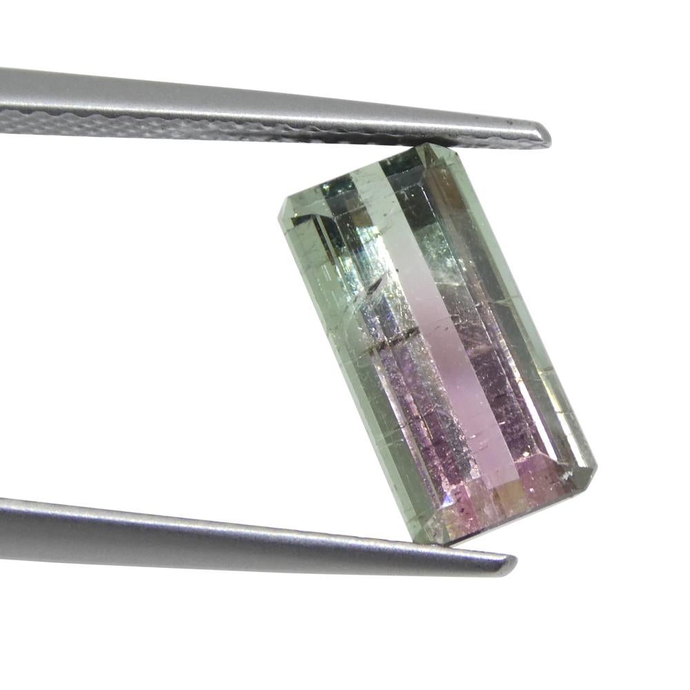 3.19ct Emerald Cut Pink & Green Bi-Colour Tourmaline In New Condition For Sale In Toronto, Ontario