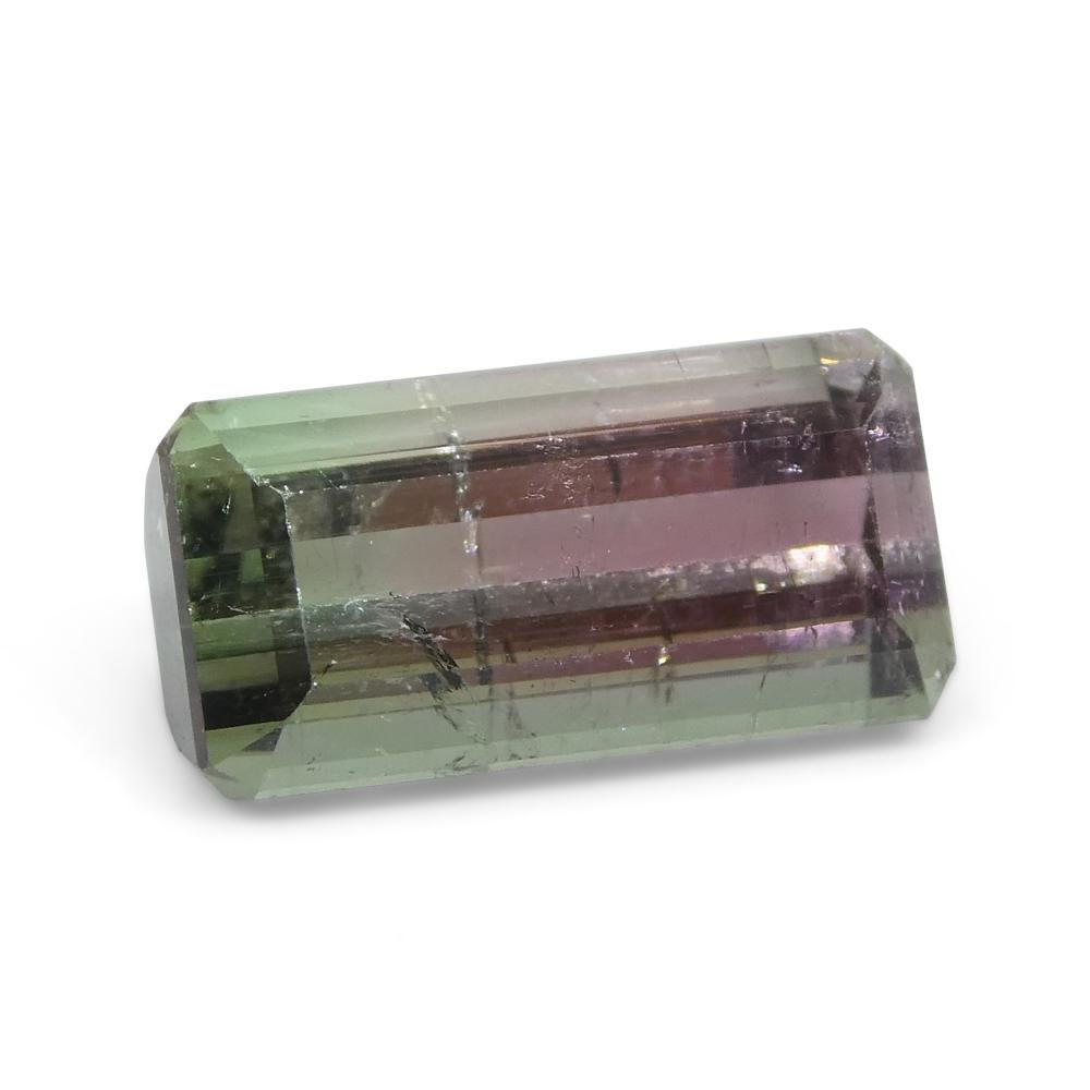 3.19ct Emerald Cut Pink & Green Bi-Colour Tourmaline from Brazil For Sale 1