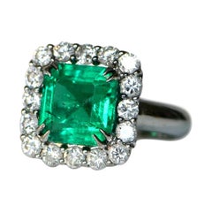 3.19 Carat GCS Certified Minor Colombian Emerald Platinum Diamond Ring