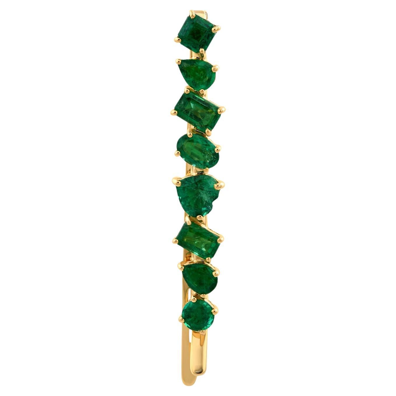 3.19ct Natural Emerald Hair Clip Accessory 14k Yellow Gold
