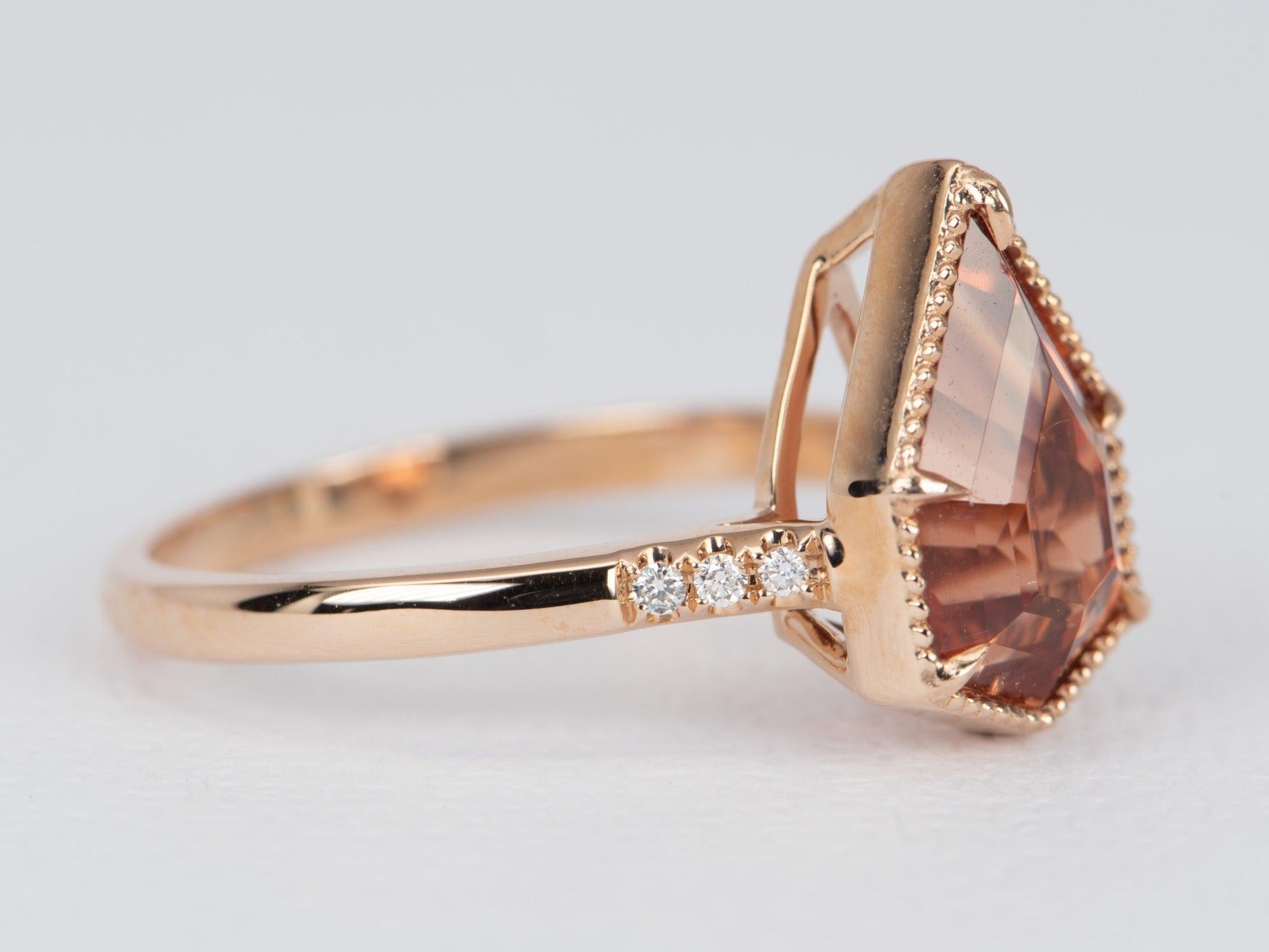 Women's 3.19 Carat Shield Shape Oregon Sunstone 14k Rose Gold Engagement Ring R6512