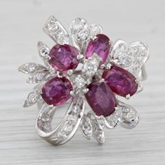 3.19ctw Ruby Diamond Cluster Flower Ring Gold Silver Palladium Size 7 Cocktail
