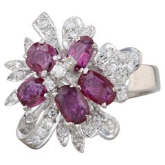 3.19ctw Ruby Diamond Cluster Flower Ring Gold Silver Palladium Size 7 Cocktail