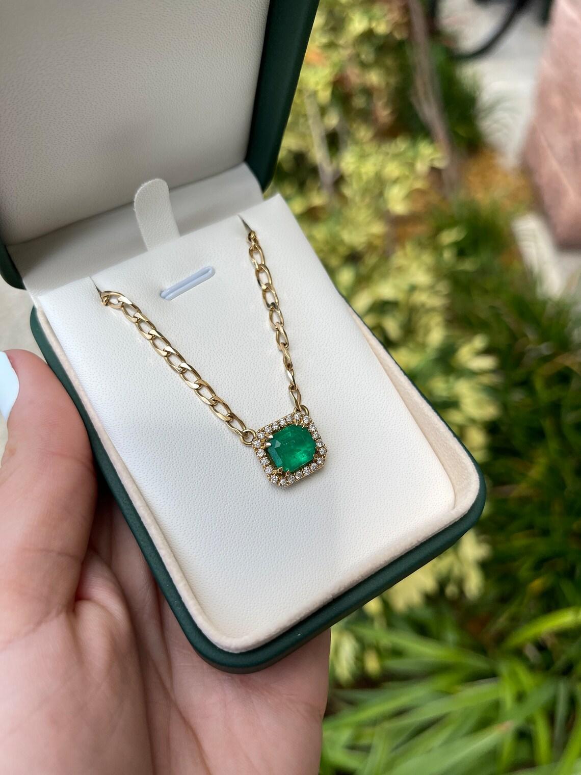 3.19tcw Natural Emerald & Diamond Halo Pendant, 18K May Birthstone Gift In New Condition For Sale In Jupiter, FL