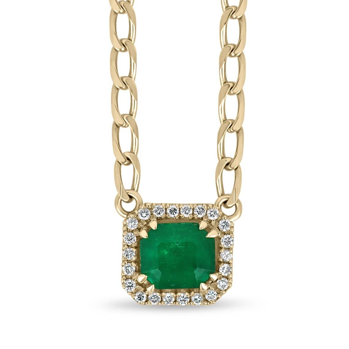 3.19tcw Natural Emerald & Diamond Halo Pendant, 18K May Birthstone Gift For Sale