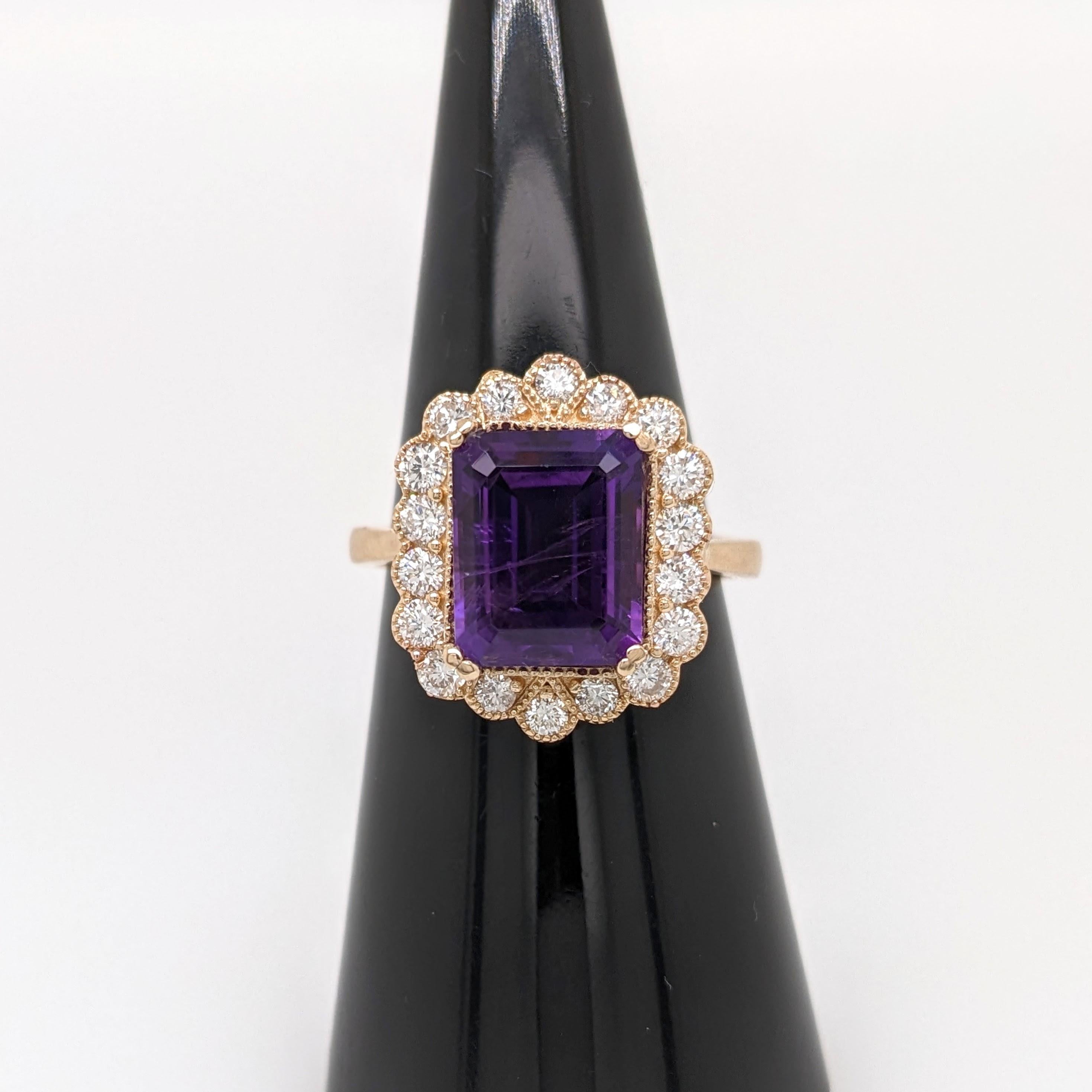 3.1ct Amethyst Ring w Earth Mined Diamonds in Solid 14K Yellow Gold EM 11x8mm For Sale 4