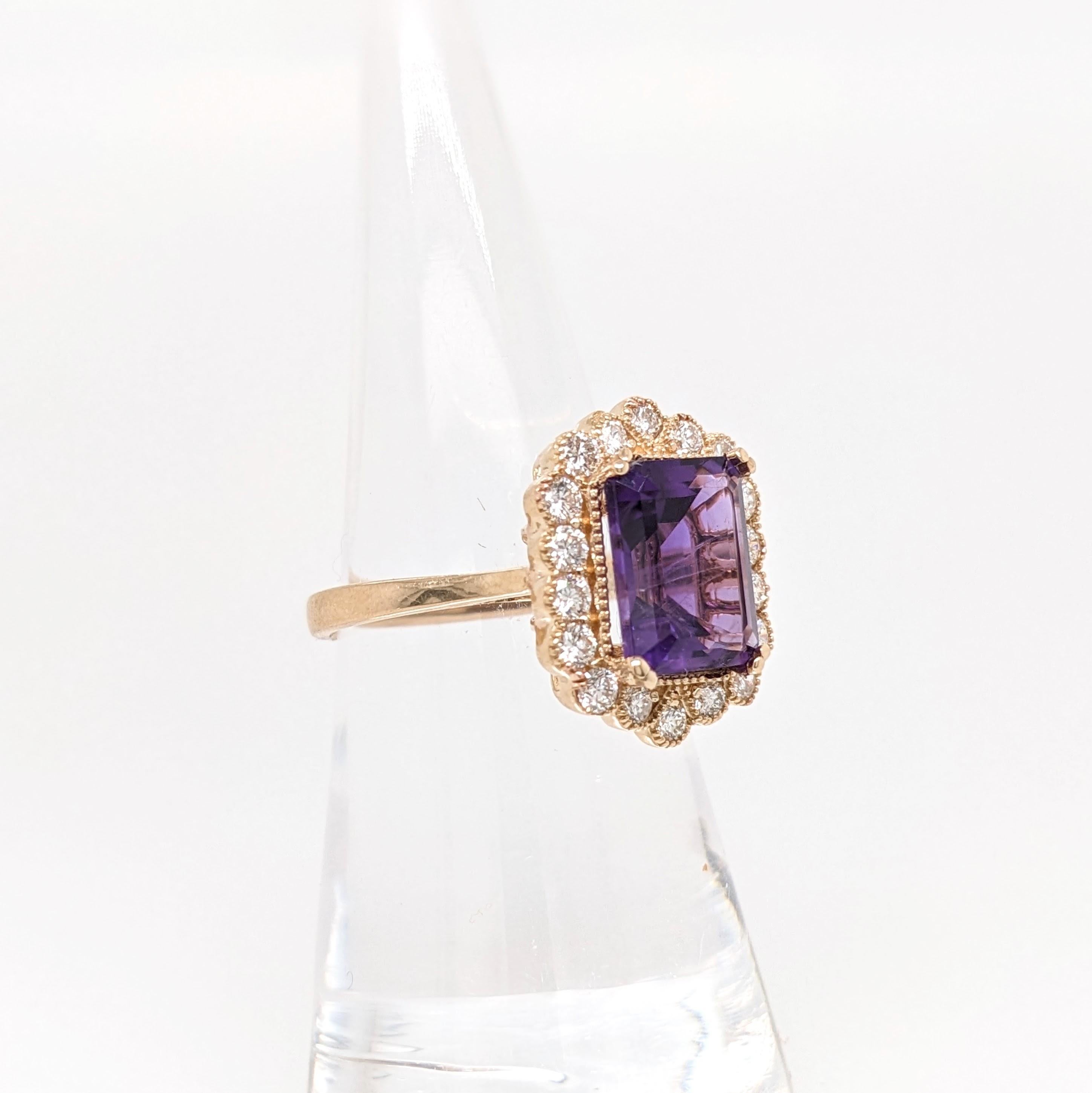 Modern 3.1ct Amethyst Ring w Earth Mined Diamonds in Solid 14K Yellow Gold EM 11x8mm For Sale