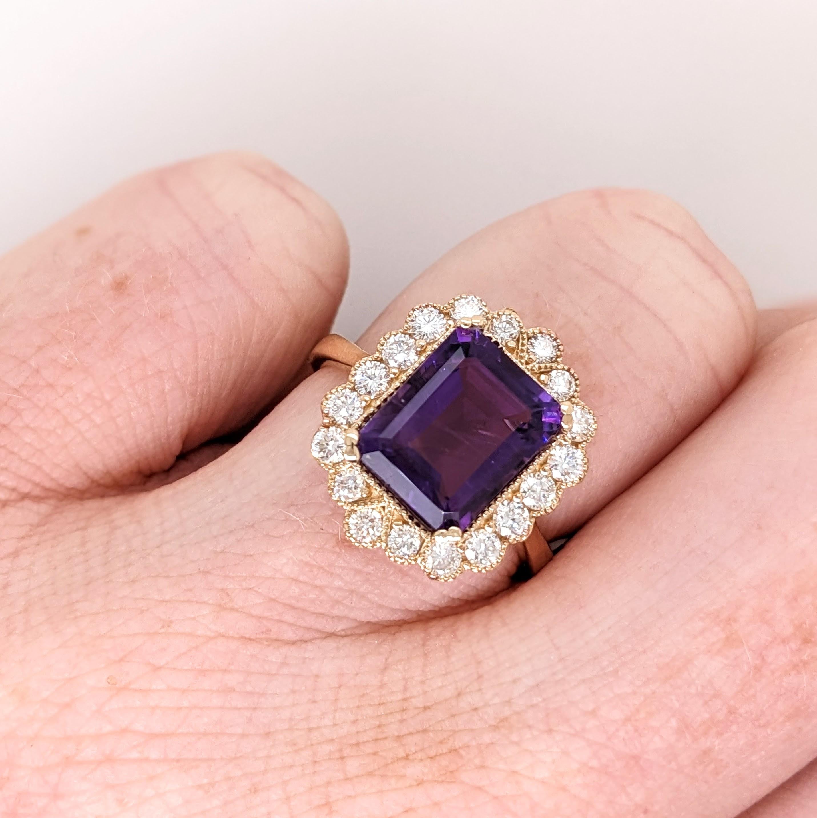 3.1ct Amethyst Ring w Earth Mined Diamonds in Solid 14K Yellow Gold EM 11x8mm In New Condition For Sale In Columbus, OH