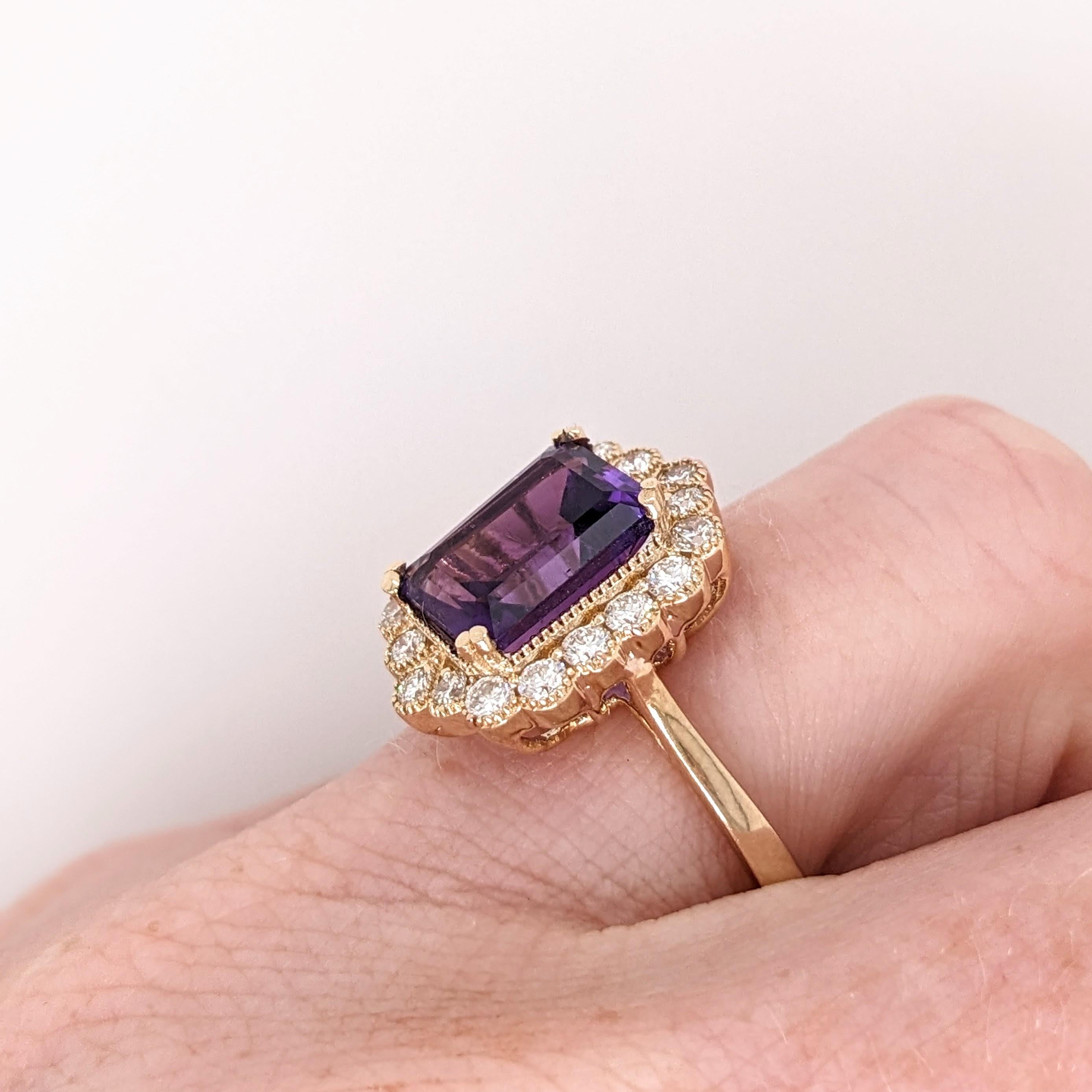 Women's 3.1ct Amethyst Ring w Earth Mined Diamonds in Solid 14K Yellow Gold EM 11x8mm For Sale