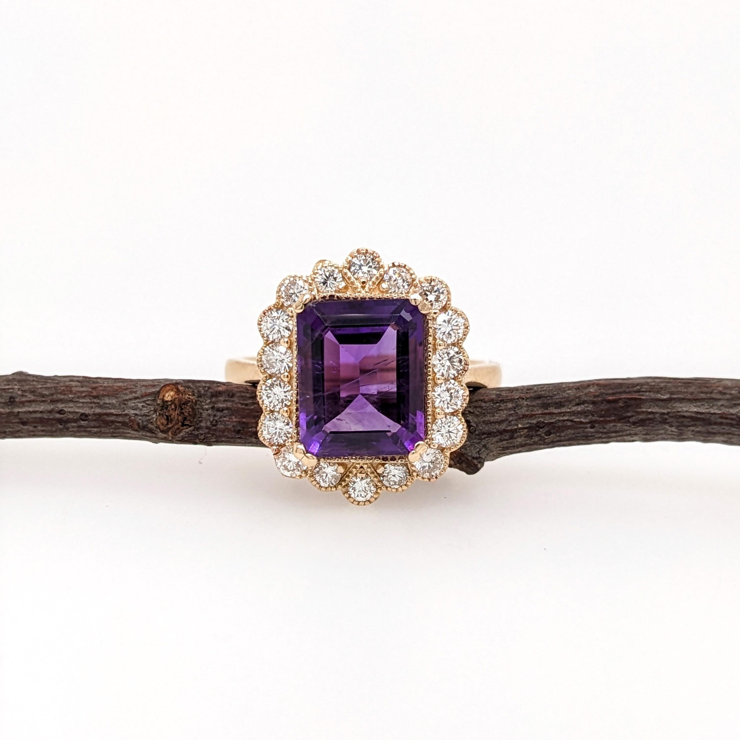 3.1ct Amethyst Ring w Earth Mined Diamonds in Solid 14K Yellow Gold EM 11x8mm For Sale 1