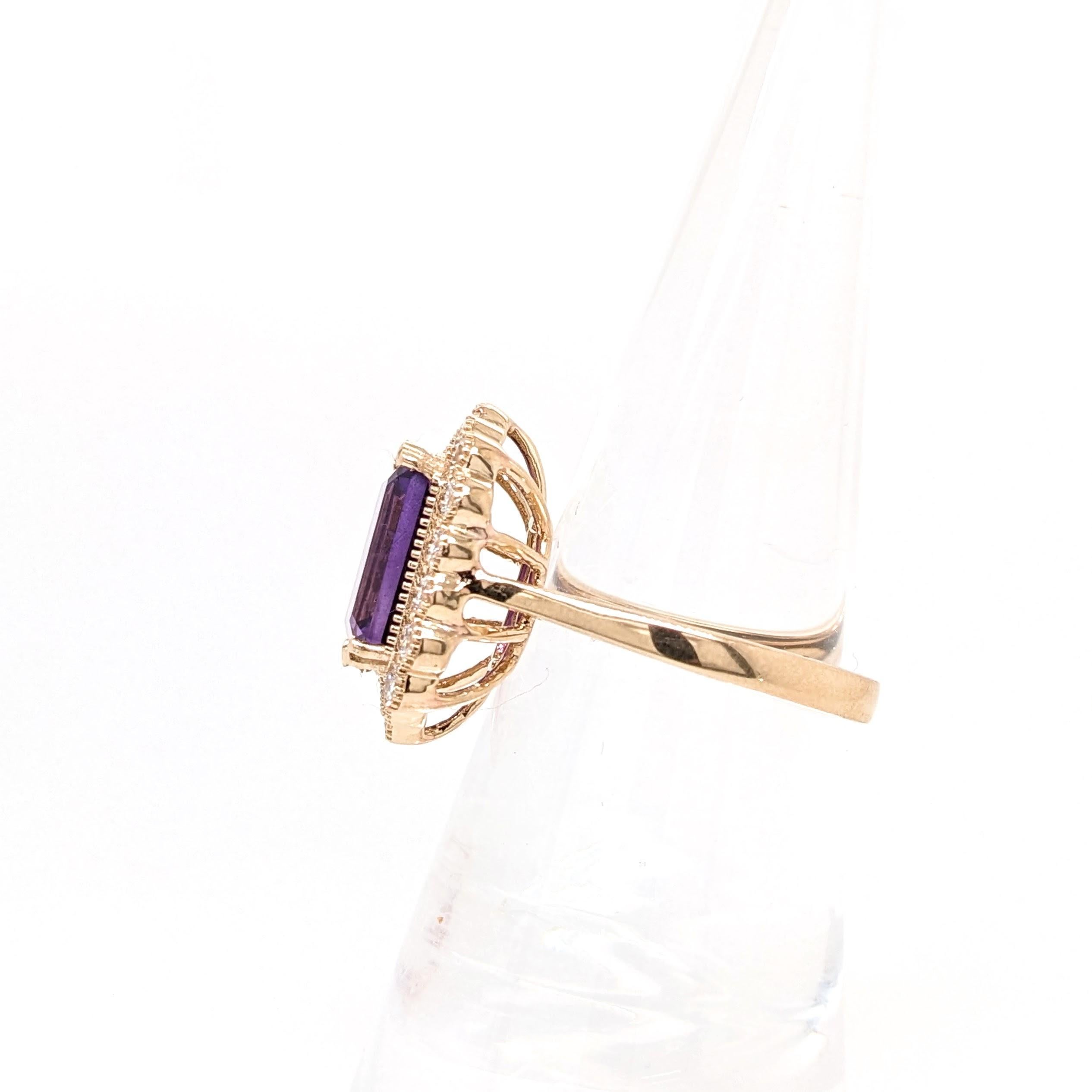 3.1ct Amethyst Ring w Earth Mined Diamonds in Solid 14K Yellow Gold EM 11x8mm For Sale 2