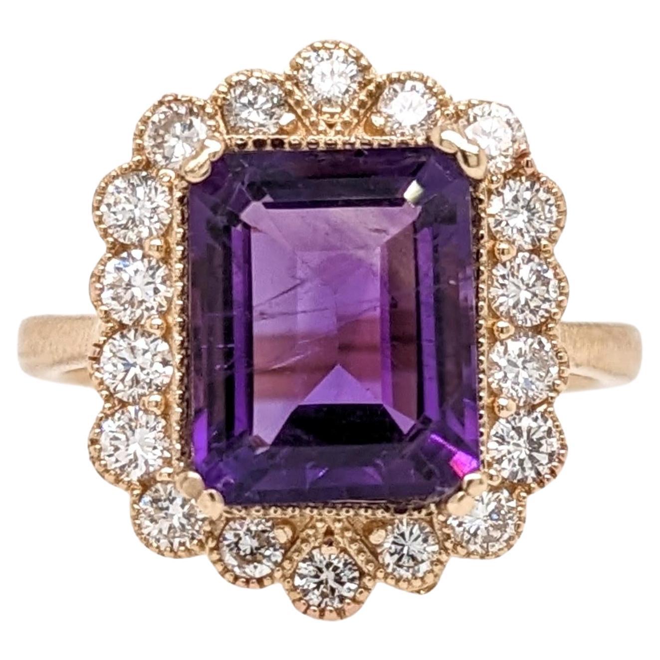 3.1ct Amethyst Ring w Earth Mined Diamonds in Solid 14K Yellow Gold EM 11x8mm For Sale