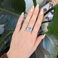 3.1Ct Aquamarine Ring with Natural Diamonds Accents: Solid 14K Gold, Oval 11x9mm