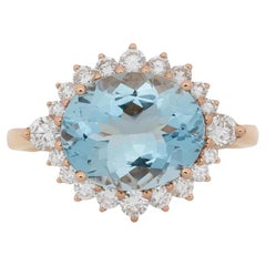 3.1Ct Aquamarine Ring with Natural Diamonds Accents: Solid 14K Gold, Oval 11x9mm