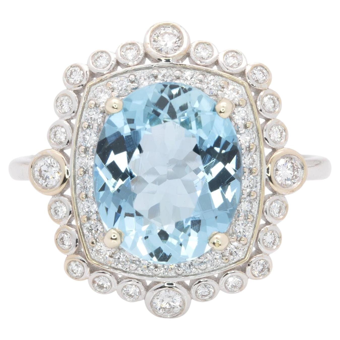 Bague aigue-marine 3.1Ct avec diamants naturels : Or massif 14K, ovale 11x9mm en vente