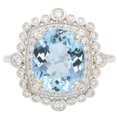 3.1Ct Aquamarine Ring with Natural Diamonds Accents: Solid 14K Gold, Oval 11x9mm