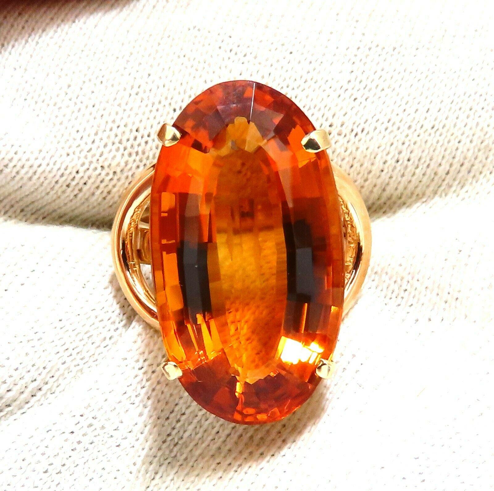 31 Carat Natural Citrine Solitaire Circular Raised High Profile Ring 14 Karat In New Condition For Sale In New York, NY