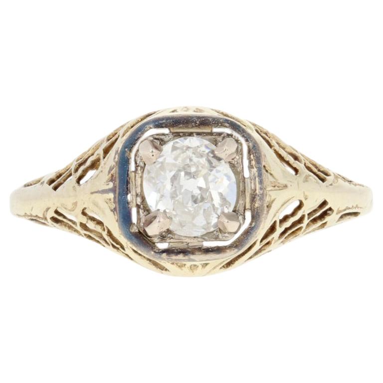 0,31 Karat Diamant im alten europäischen Schliff Verlobungsring 14k  Gelbgold Vintage Solitär, personalisierbar, im Angebot bei 1stDibs