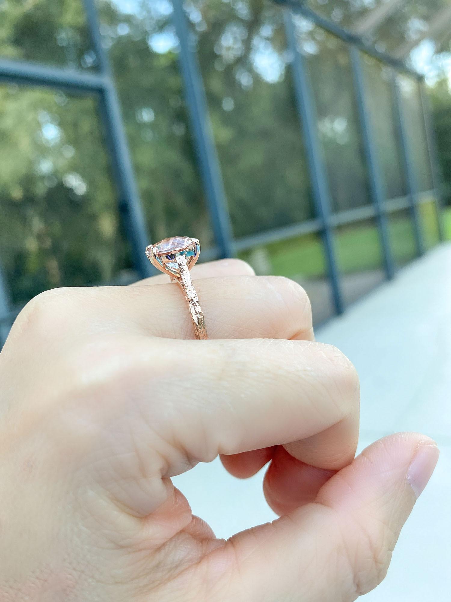 Women's or Men's 3.1ct Pink Galaxy Morganite Engagement Ring 14k Rose Gold Branch Texture AD2182