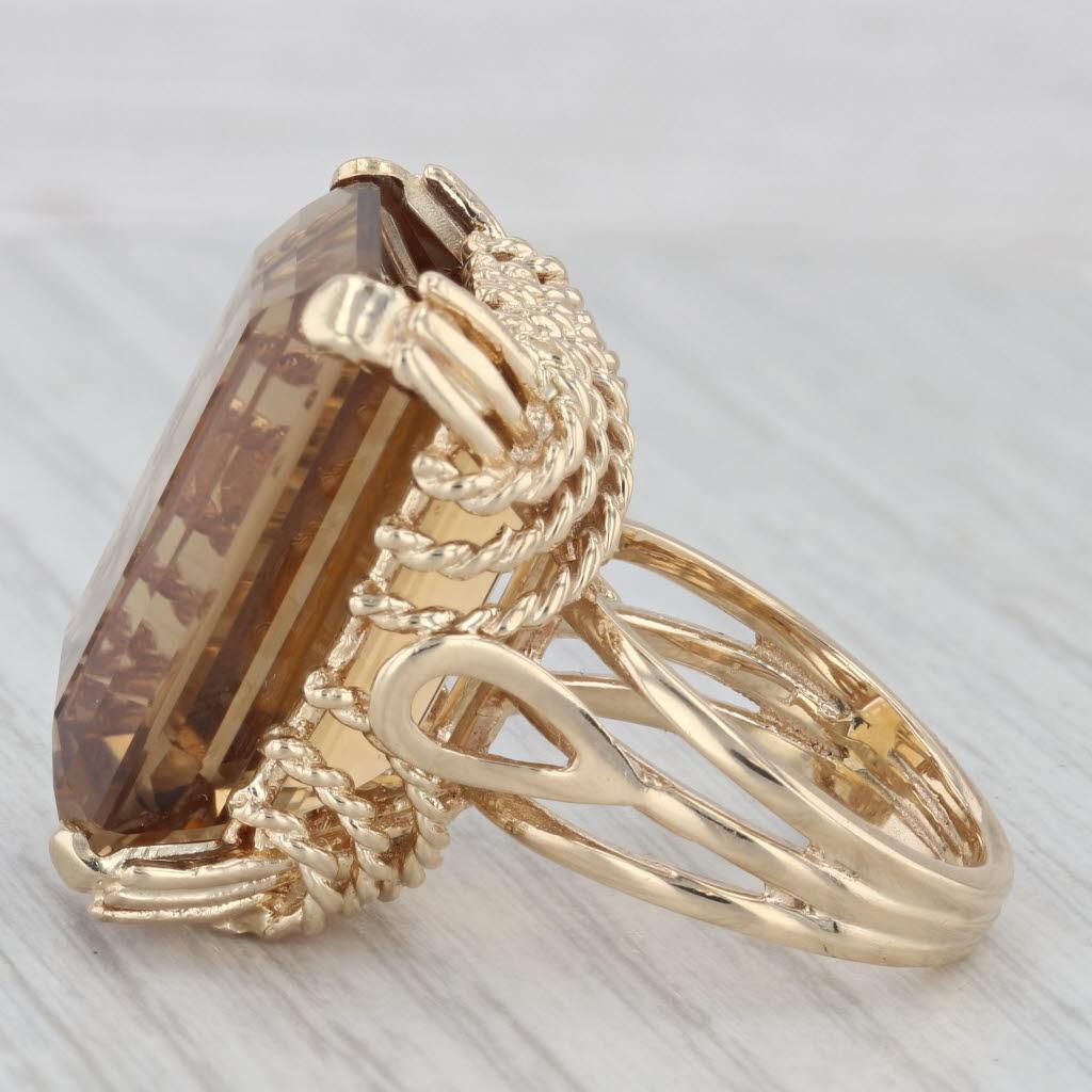 31 Karat Rauchquarz Cocktail-Ring 14k Gelbgold Gr�öße 7,25 Smaragdschliff Solitär Damen