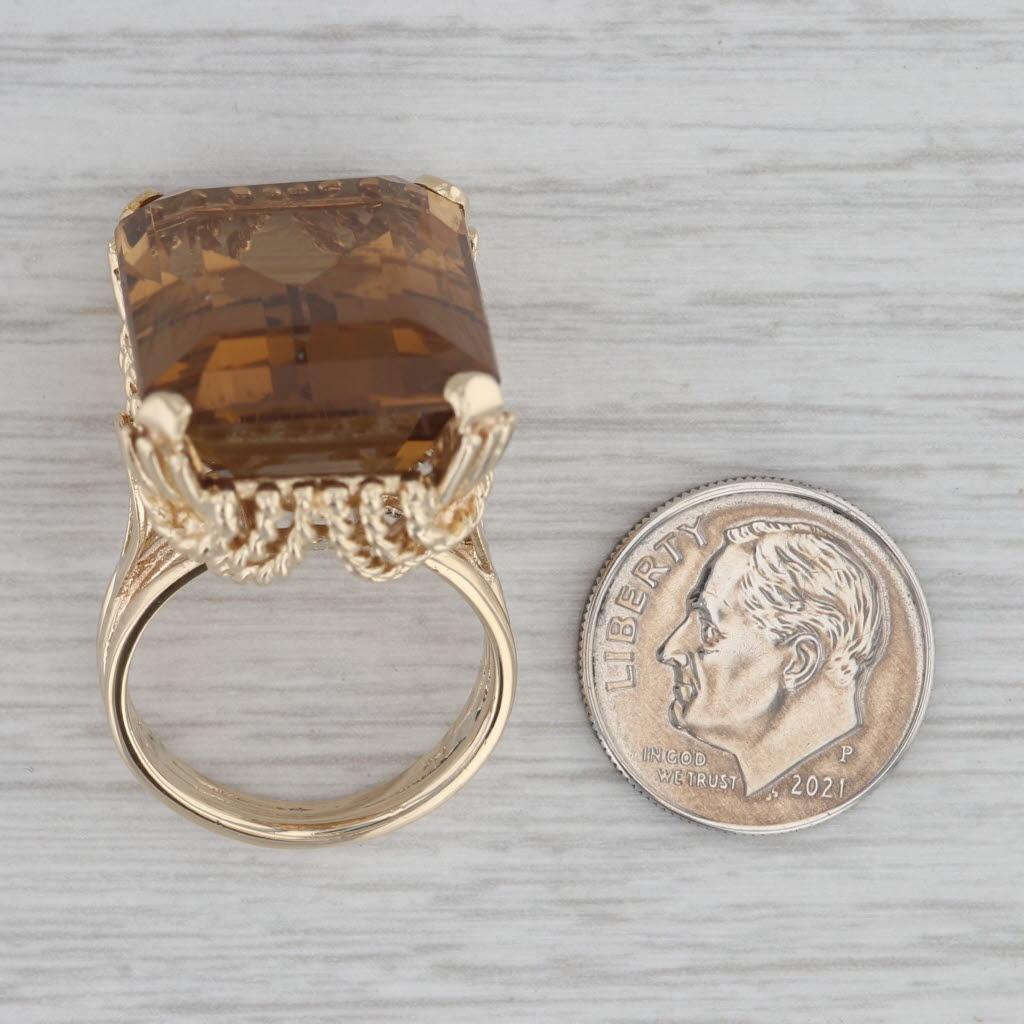 31 Karat Rauchquarz Cocktail-Ring 14k Gelbgold Größe 7,25 Smaragdschliff Solitär 2